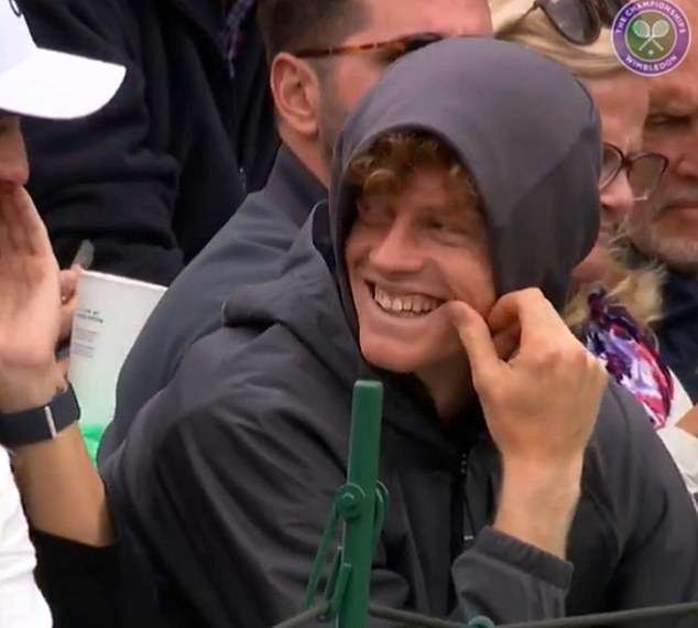 Jannik Sinner was all smiles as he watched girlfriend Anna Kalinskaya in action at Wimbledon