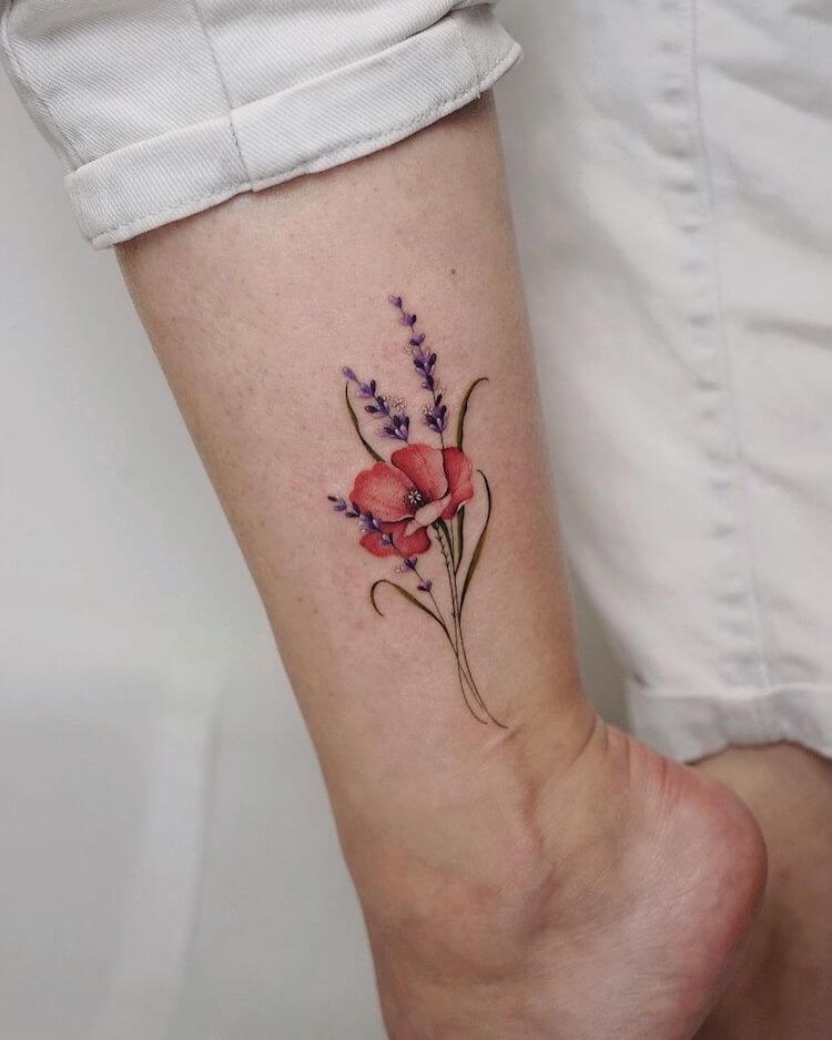 poppy ankle tattoo