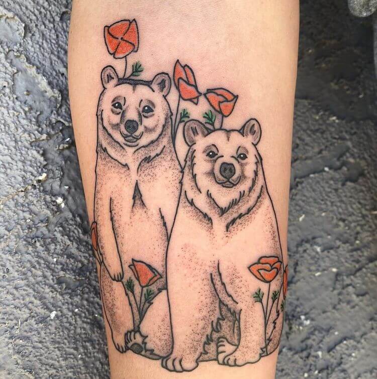 poppy flower with bears